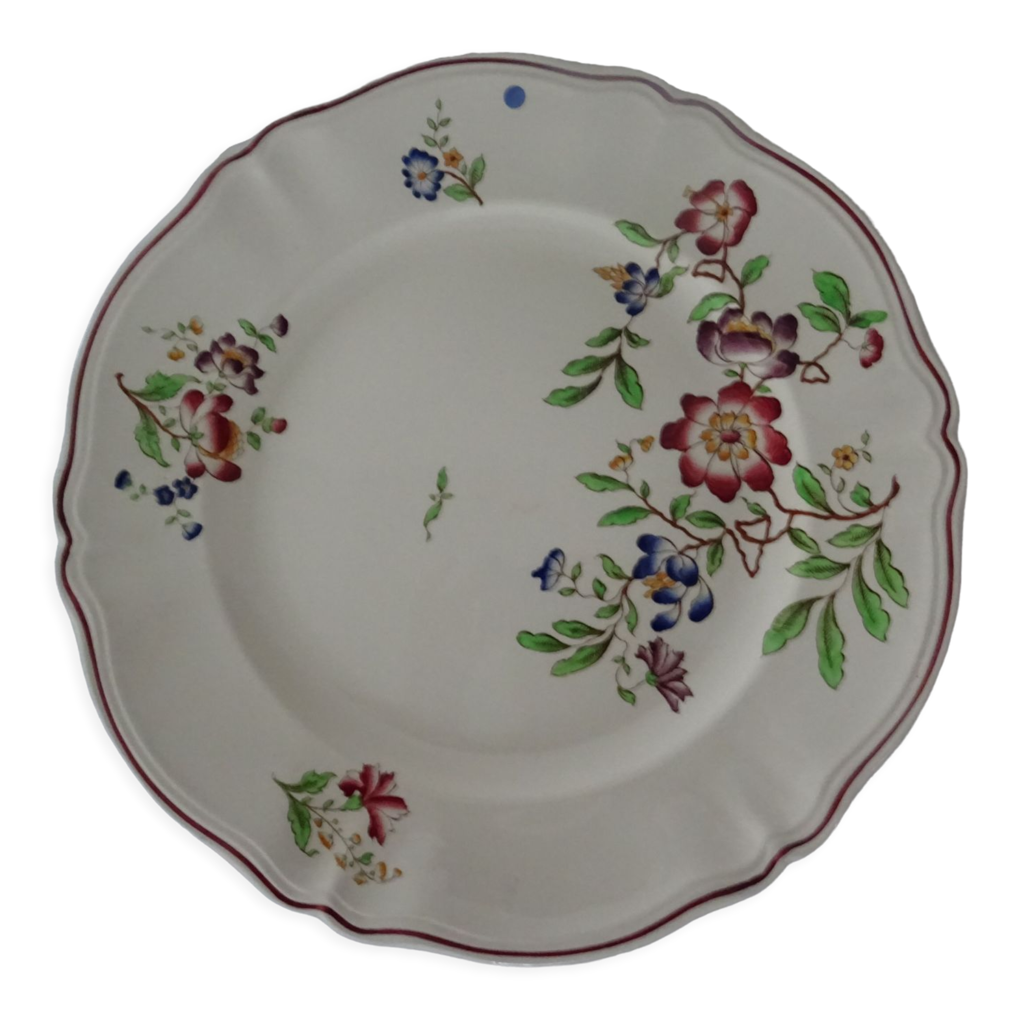 Large round dish 512112 Sarreguemines faience old flowers STRASBOURG