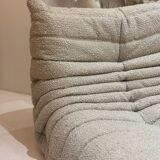 Togo Ligne Roset armchair by Michel Ducaroy in mocha, taupe, and beige bouclette