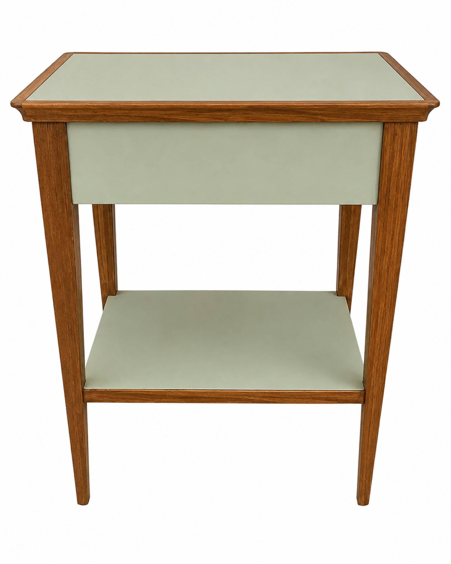 Small vintage table in sage green wood.