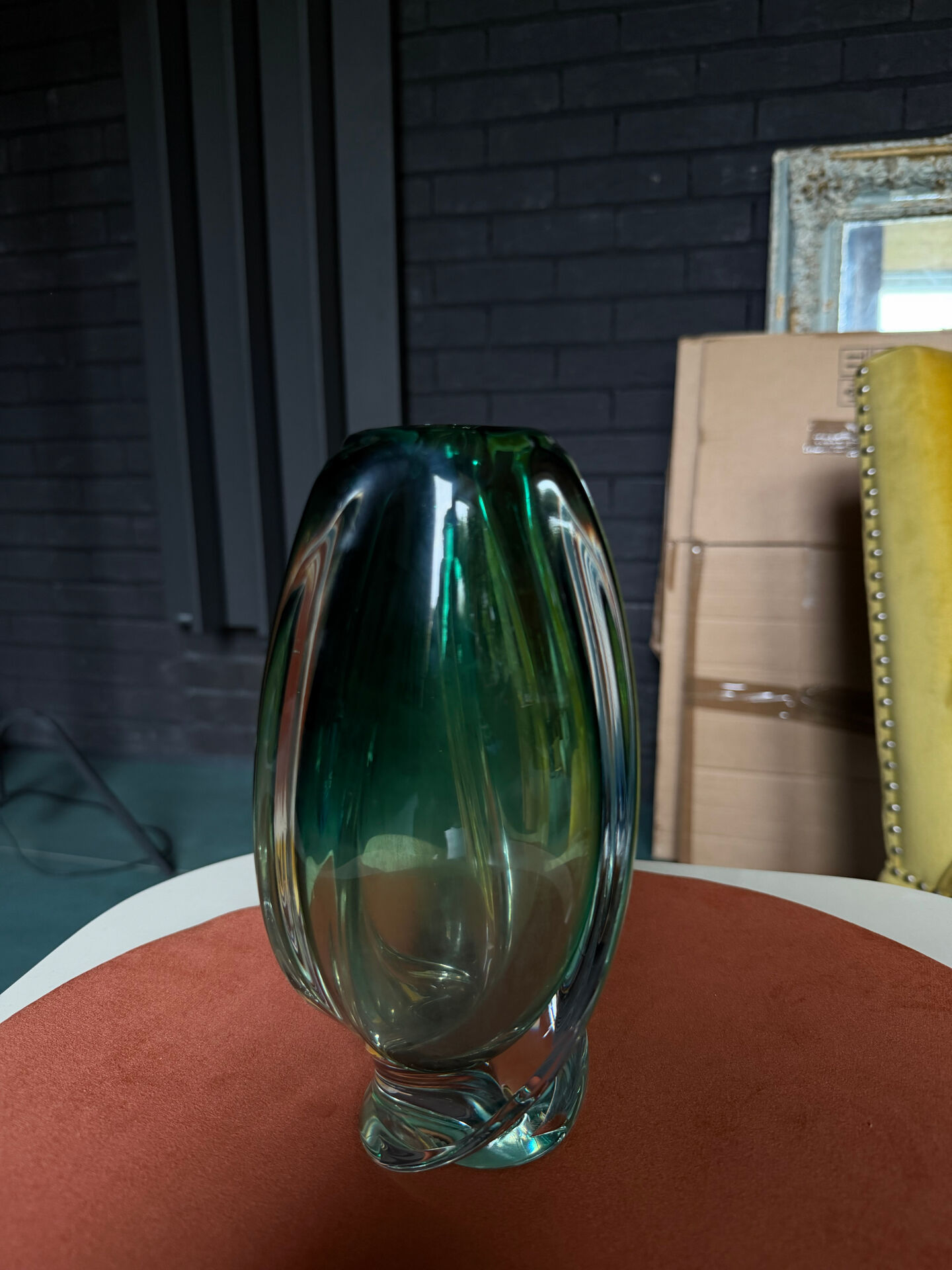 Transparent green crystal vase from Val Saint Lambert.
