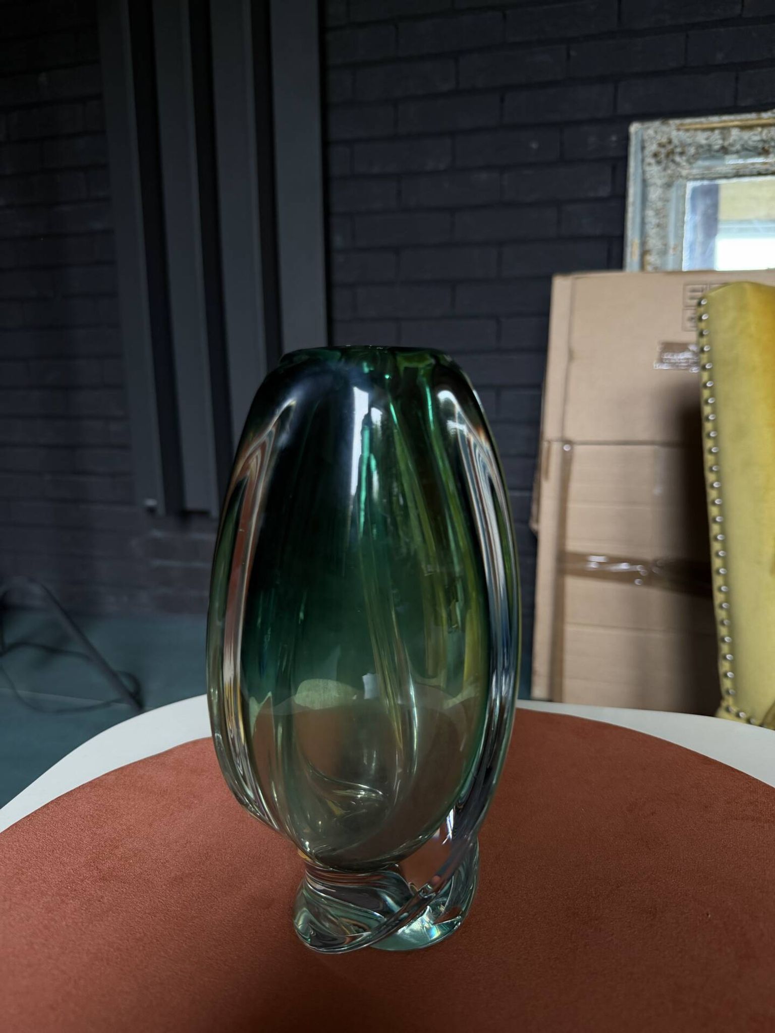 Transparent green crystal vase from Val Saint Lambert.