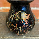 Antique st clement vase black ceramic painted decor vintage
