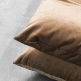 Pair of vintage beige velvet lounge armchairs from the 1970s modernism