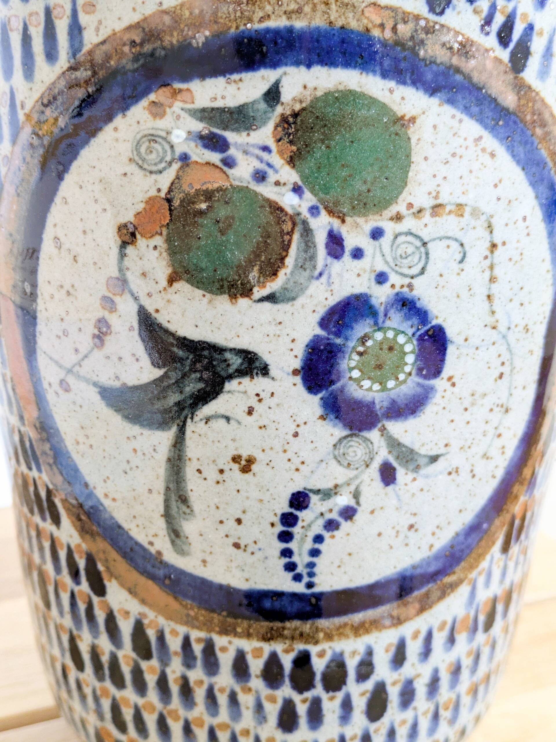 Large ceramic vase Tonalá hand-painted, Mexico 1970s