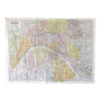 Carte ancienne 1970 Paris et ses arrondissements 75x55cm