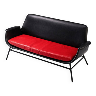 Mid-Century two-seater leather sofa, 1960s, Czechoslovakia