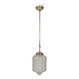 Art Deco pendant lamp with matt glass shade and brass fixture, 1930s