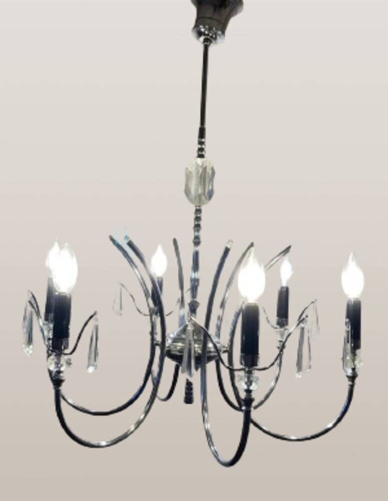 Mid-Century modernist chandelier in chrome and crystal by Gaetano Sciolari, 1970s