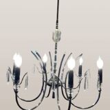 Mid-Century modernist chandelier in chrome and crystal by Gaetano Sciolari, 1970s