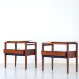 Set of 2 italian midcentury rosewood and carrara marble bedside tables