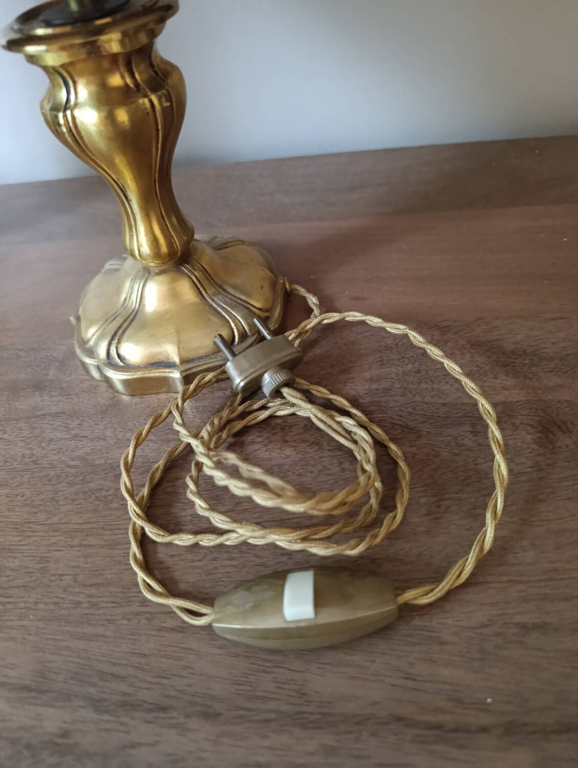 Chic retro lamp with a bronze pagoda fringe shade, 1950.