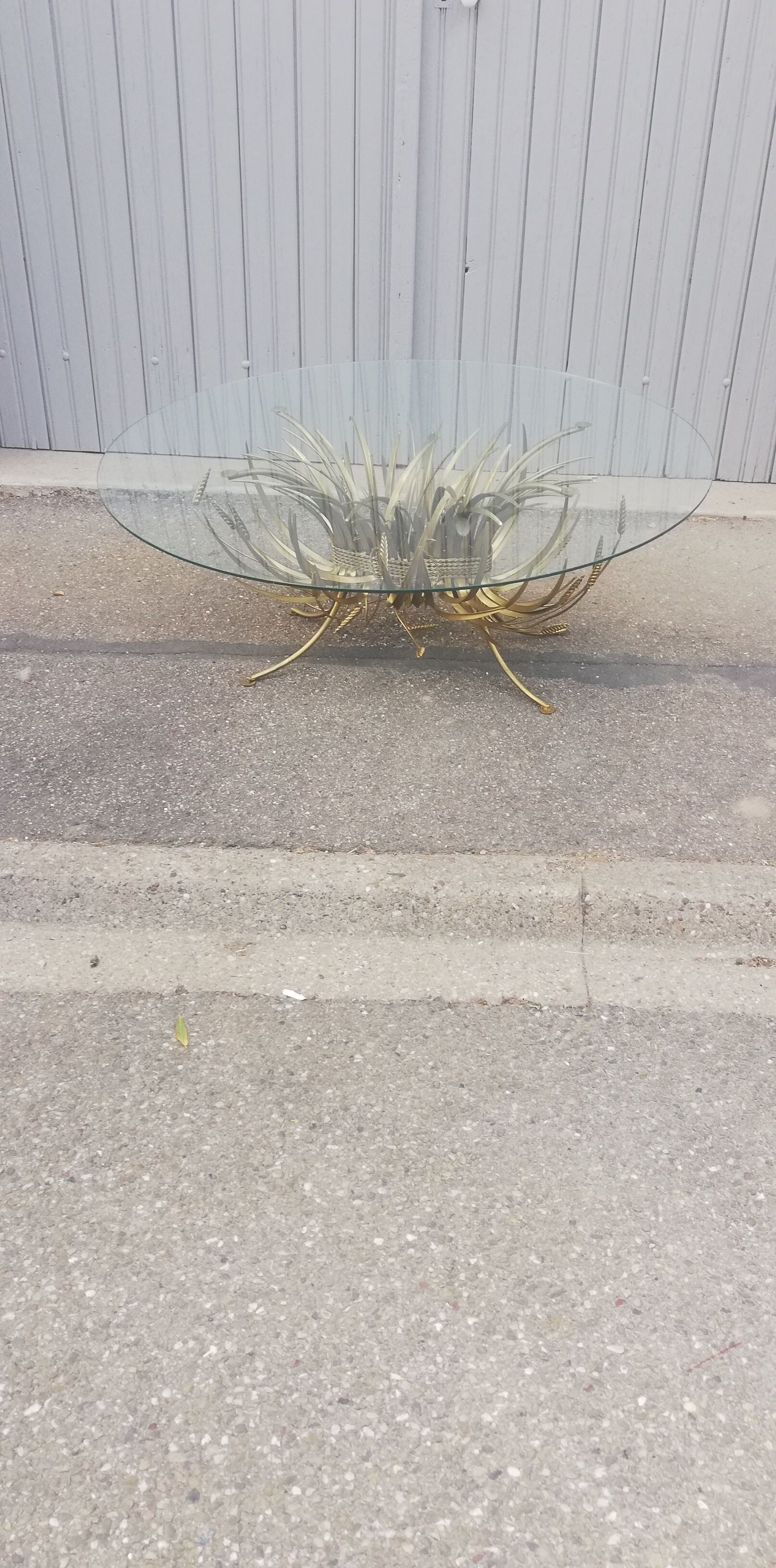 Vintage gold metal coffee table and glass top