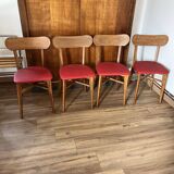 Ensemble de 4 chaises en bois et vinyle rouge