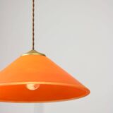 Lampe à Suspension Vintage en Laiton et Verre, Italie