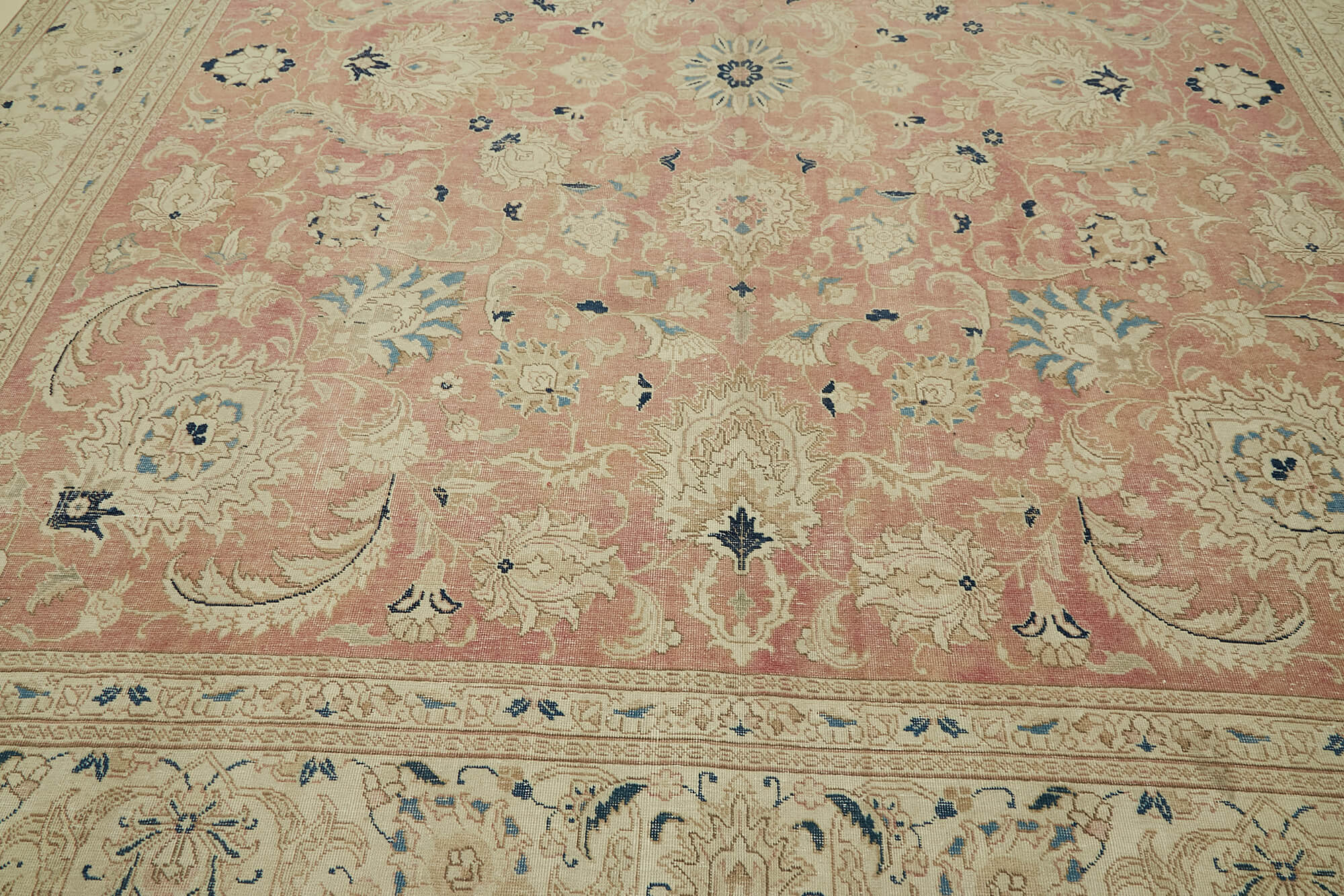 Hand-knotted persian antique 1970s 320 cm x 357 cm beige wool carpet