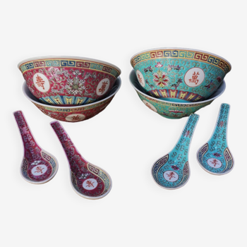 Large Chinese bowls and spoons Jingdezhen porcelain