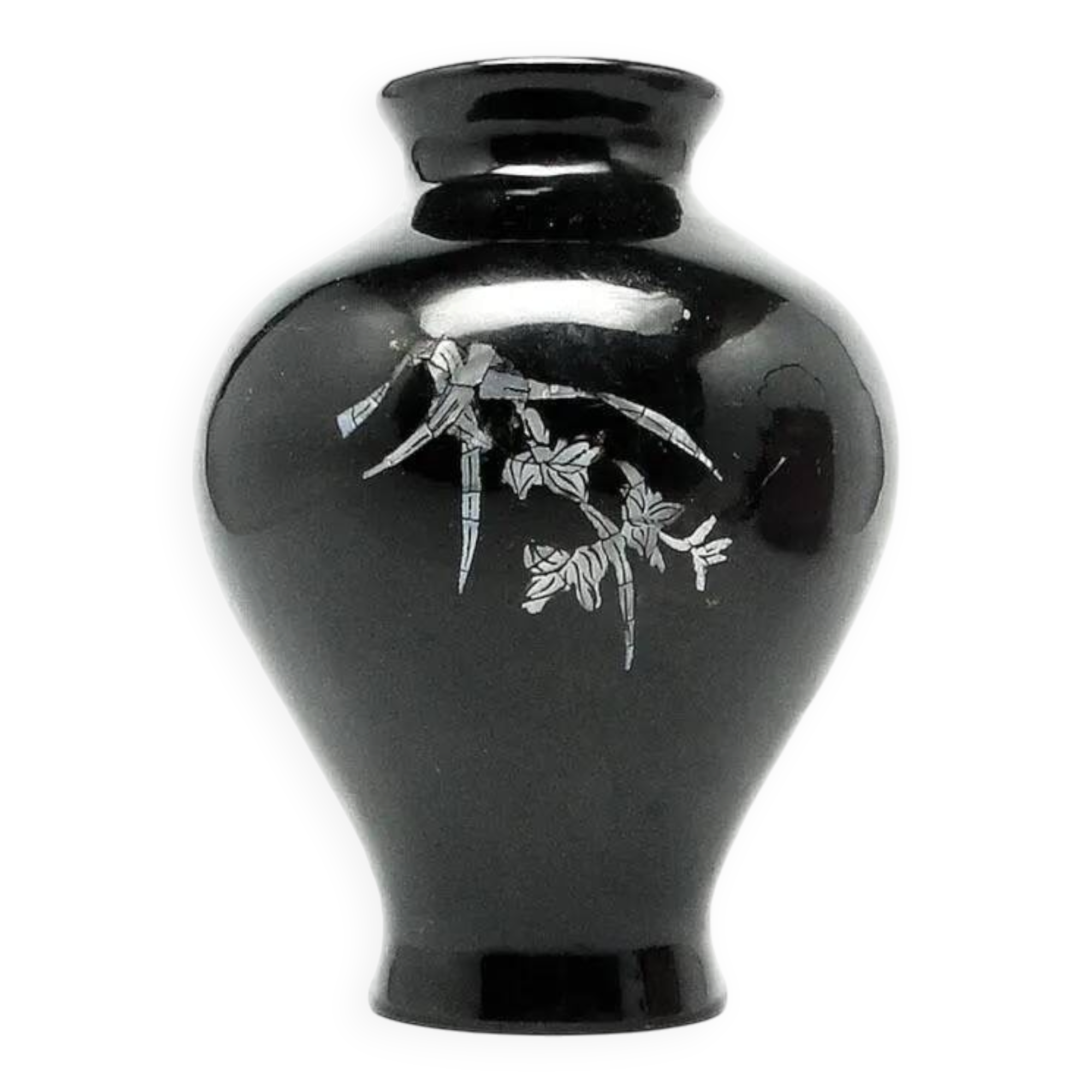 Minimalism vase, black lacquer, mother-of-pearl inlay, Japan, 1950s