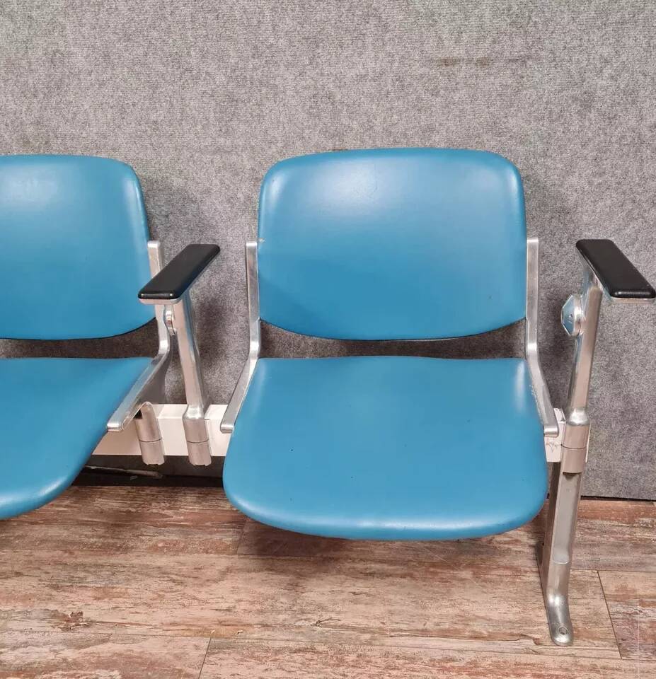 Giancarlo Piretti for Castelli Italy 3 seater airport bench in blue
