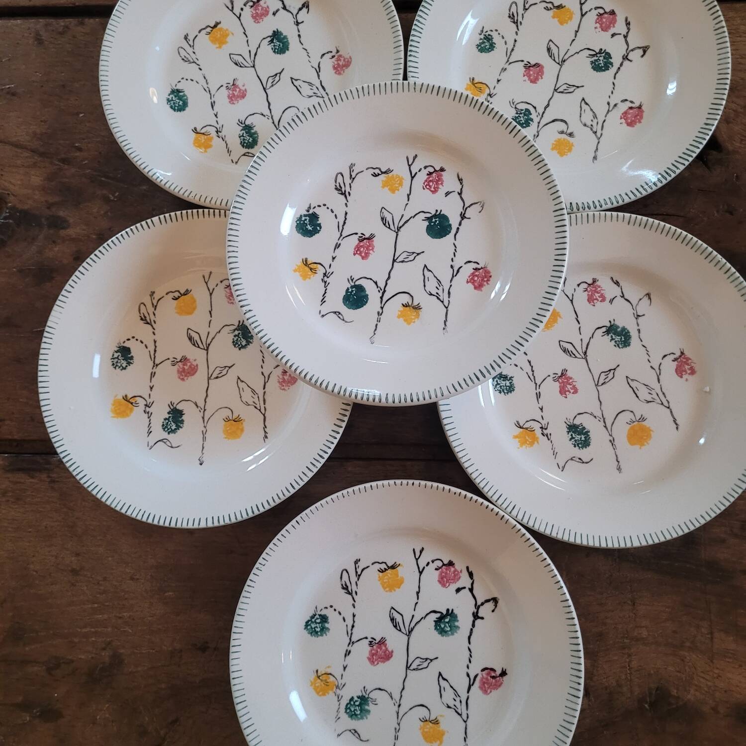 50s floral decorated earthenware dessert plates