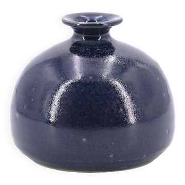 Vase boule bleu nuit en céramique, années 70