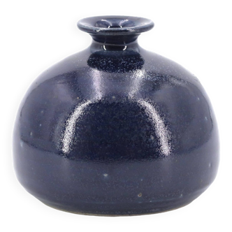 Vase boule bleu nuit en céramique, années 70