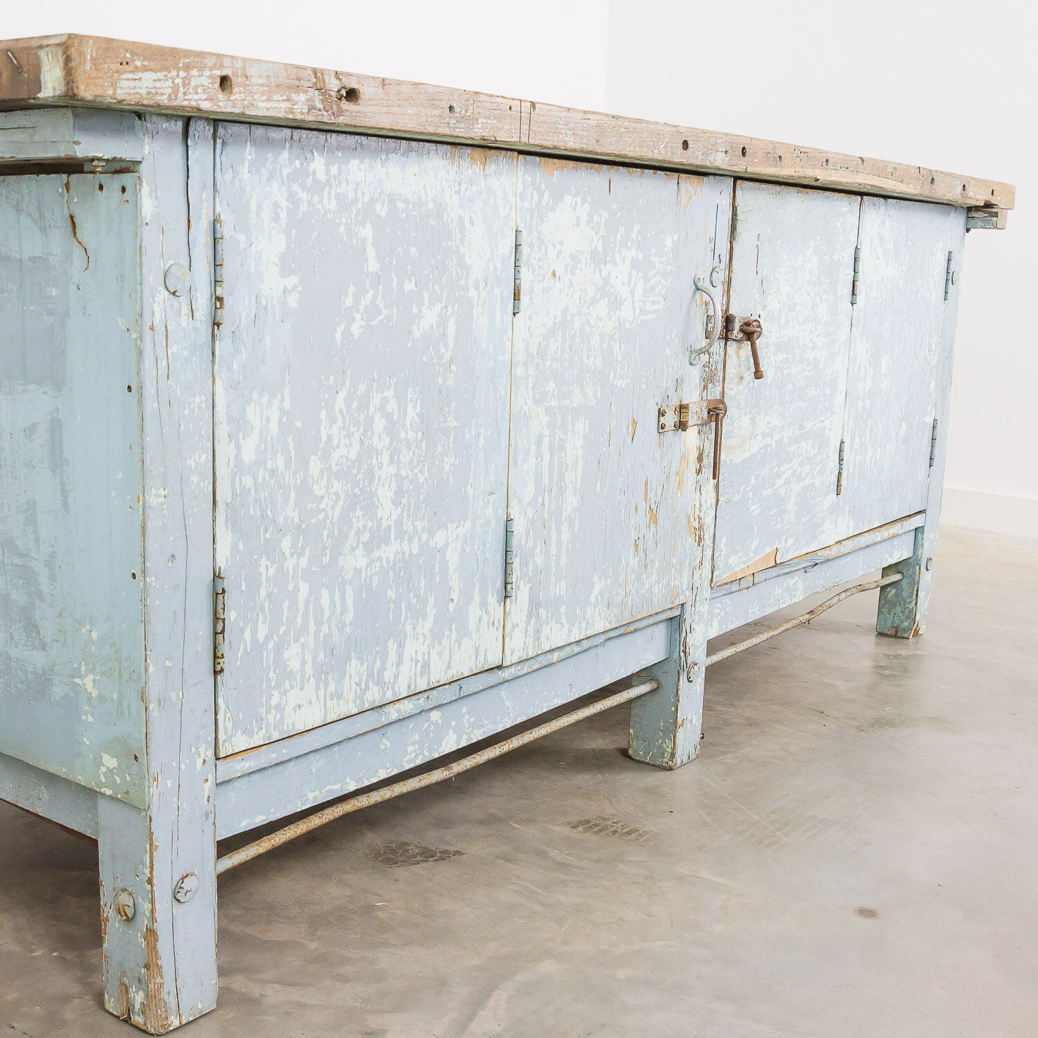 Antique industrial workbench
