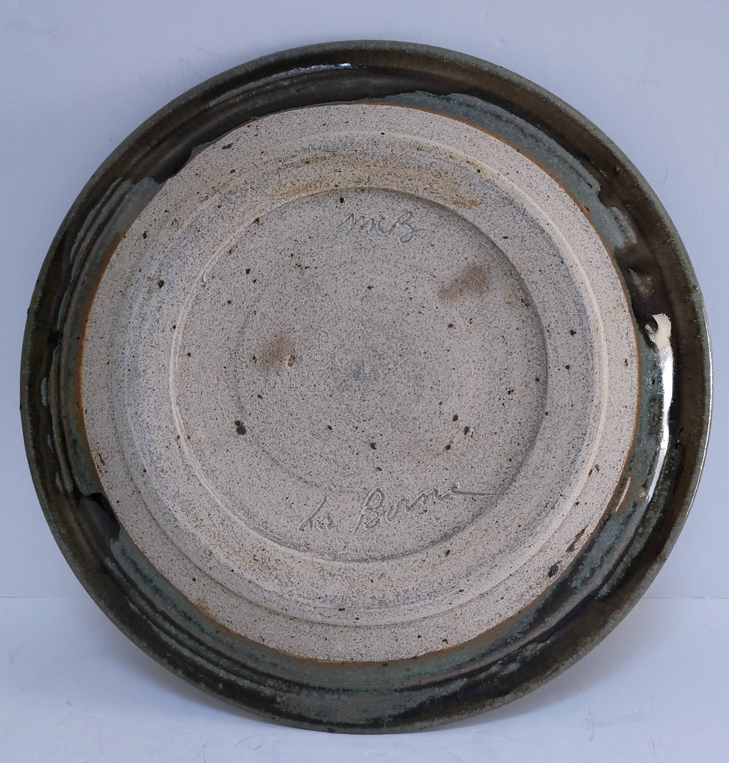 large enamelled stoneware plate signed mcb la borne