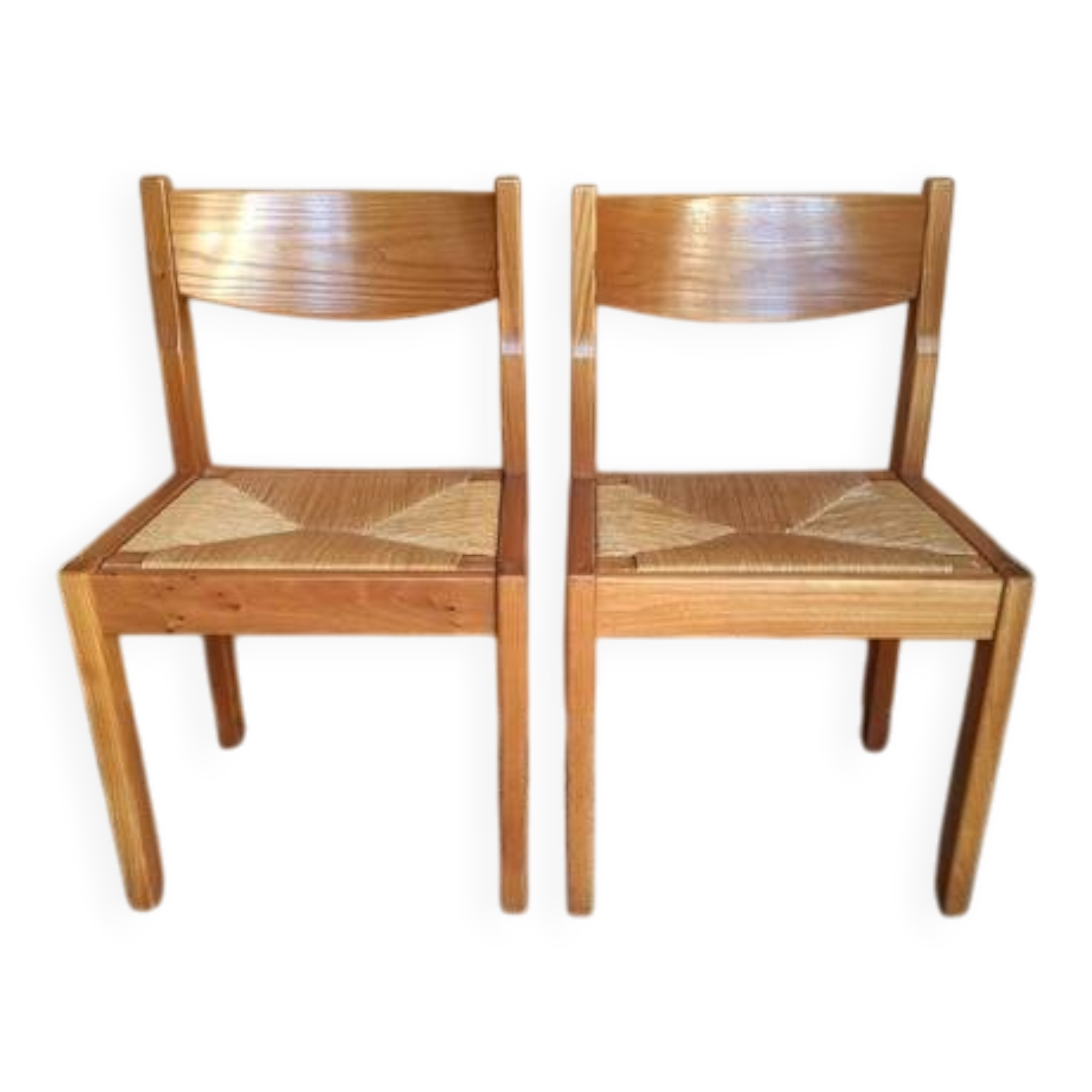 Regain - Pair of elm chairs with straw seats