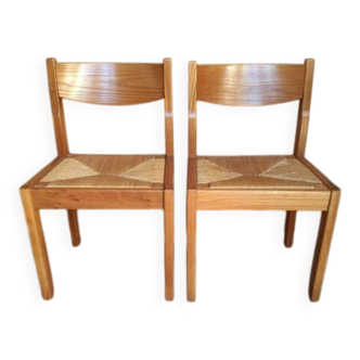 Regain - Paire de chaises en orme et assise en paille