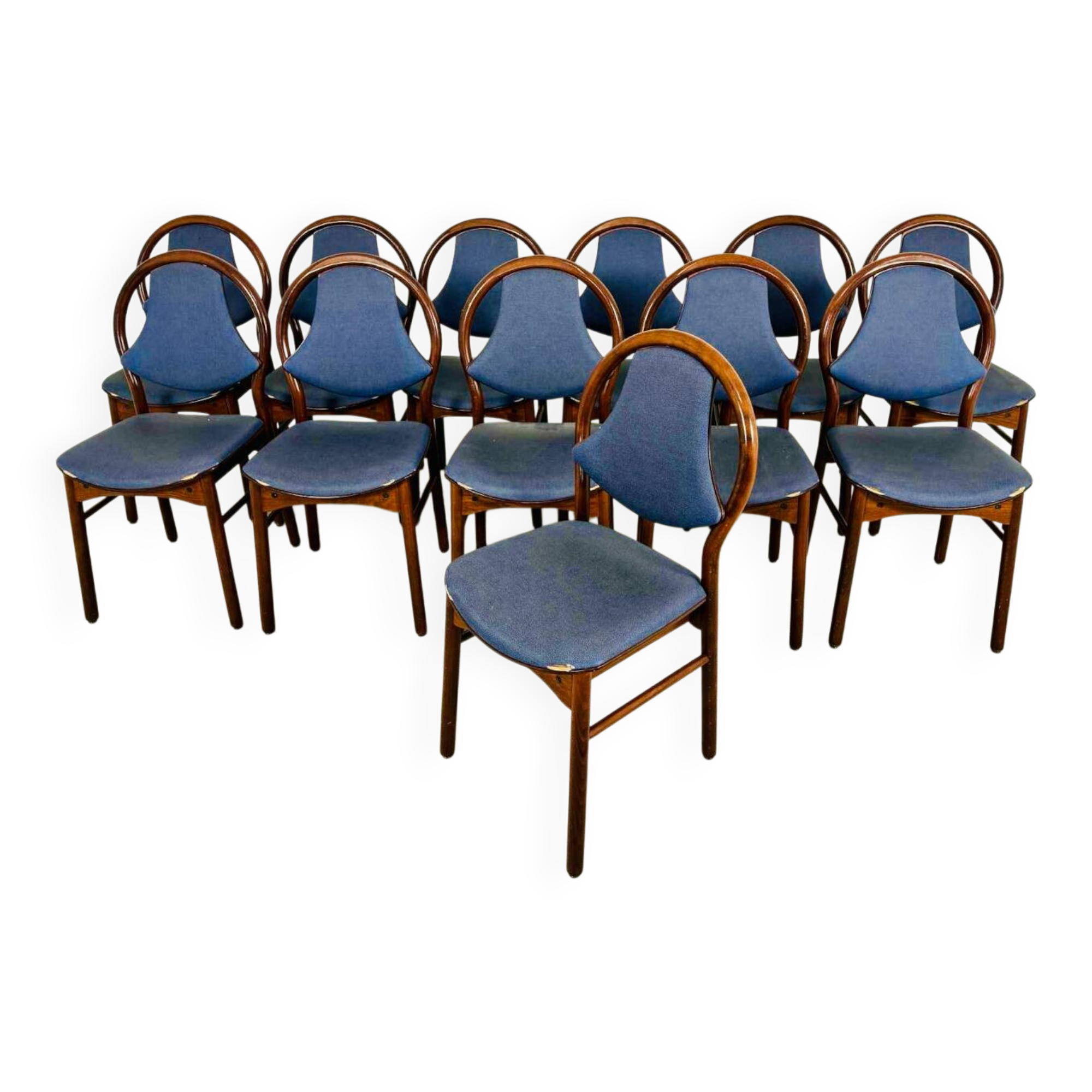 Lot de 12 chaises Baumann vintage assise Skaï bleu
