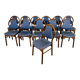 Lot de 12 chaises Baumann vintage assise Skaï bleu