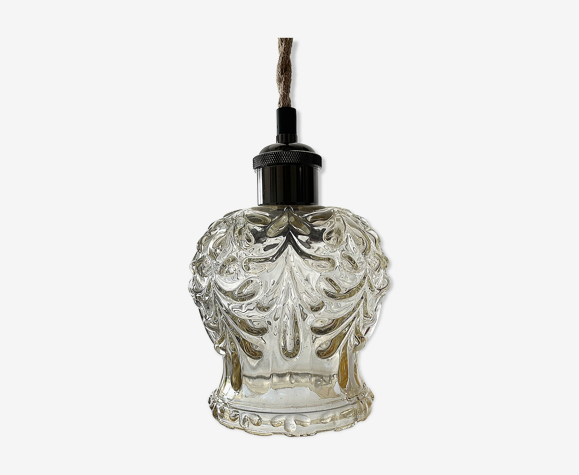 Lampe baladeuse vintage en verre moulé pressé électrifiée à neuf
