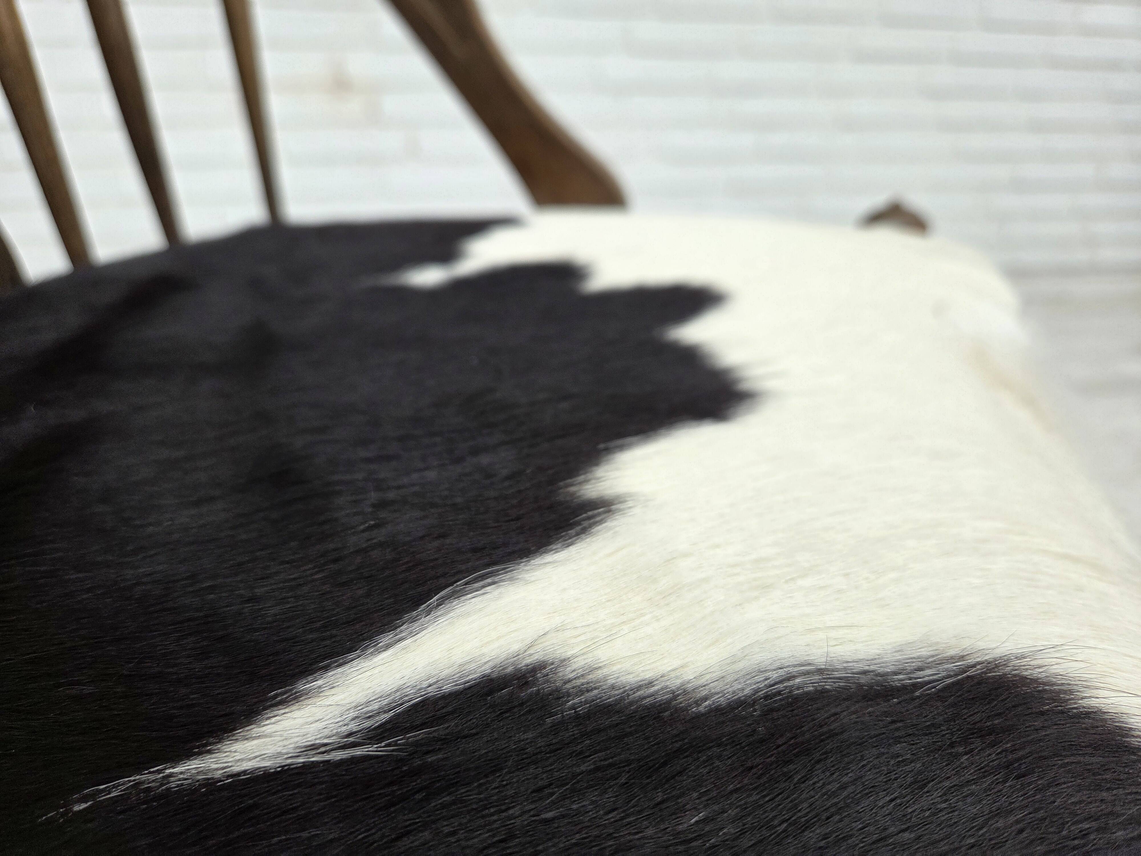 1960s, Danish high-backed armchair, reupholstered, furniture cowhide, oak.