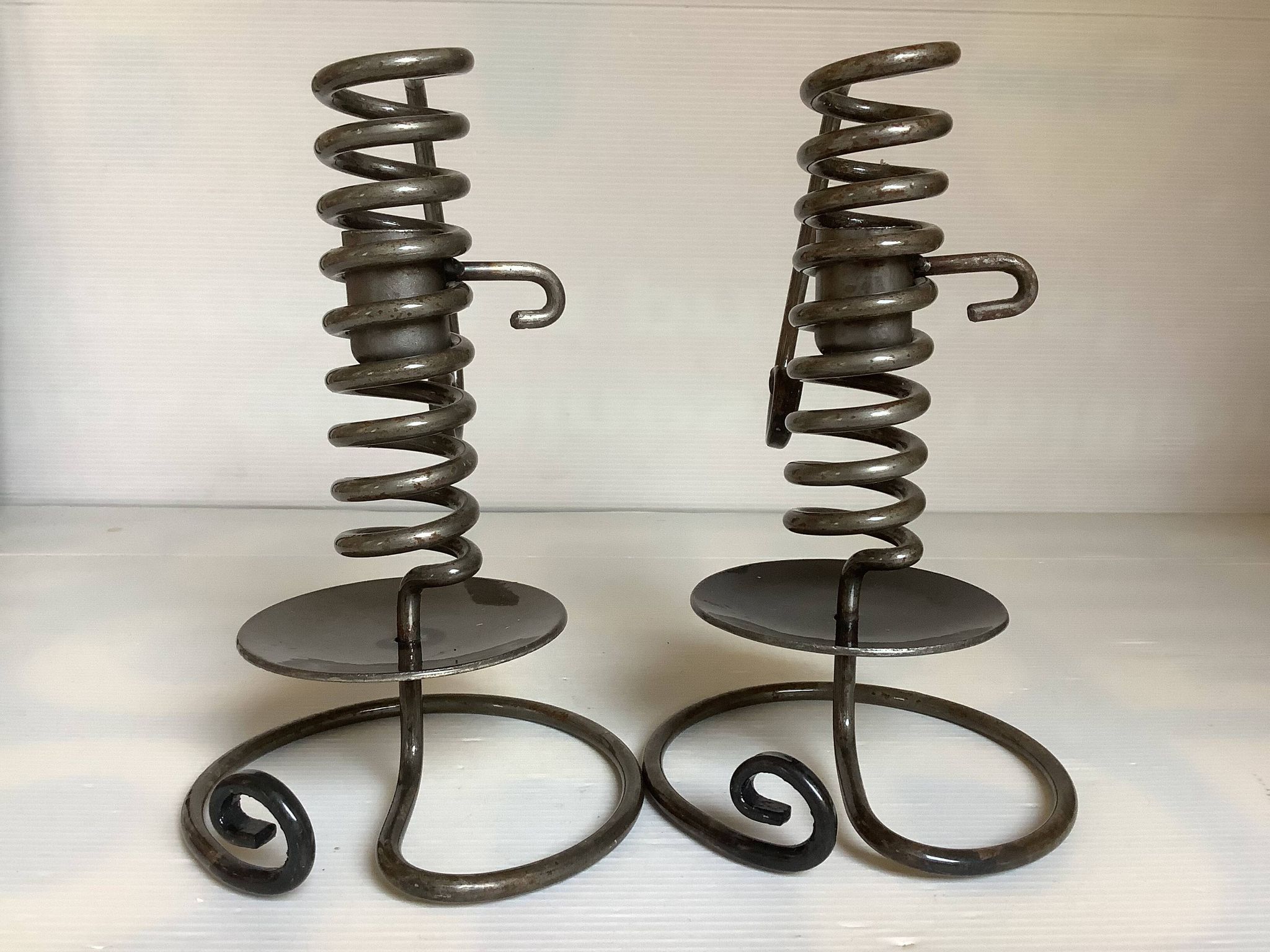 Pair of Bouillot-style spiral spring candlesticks