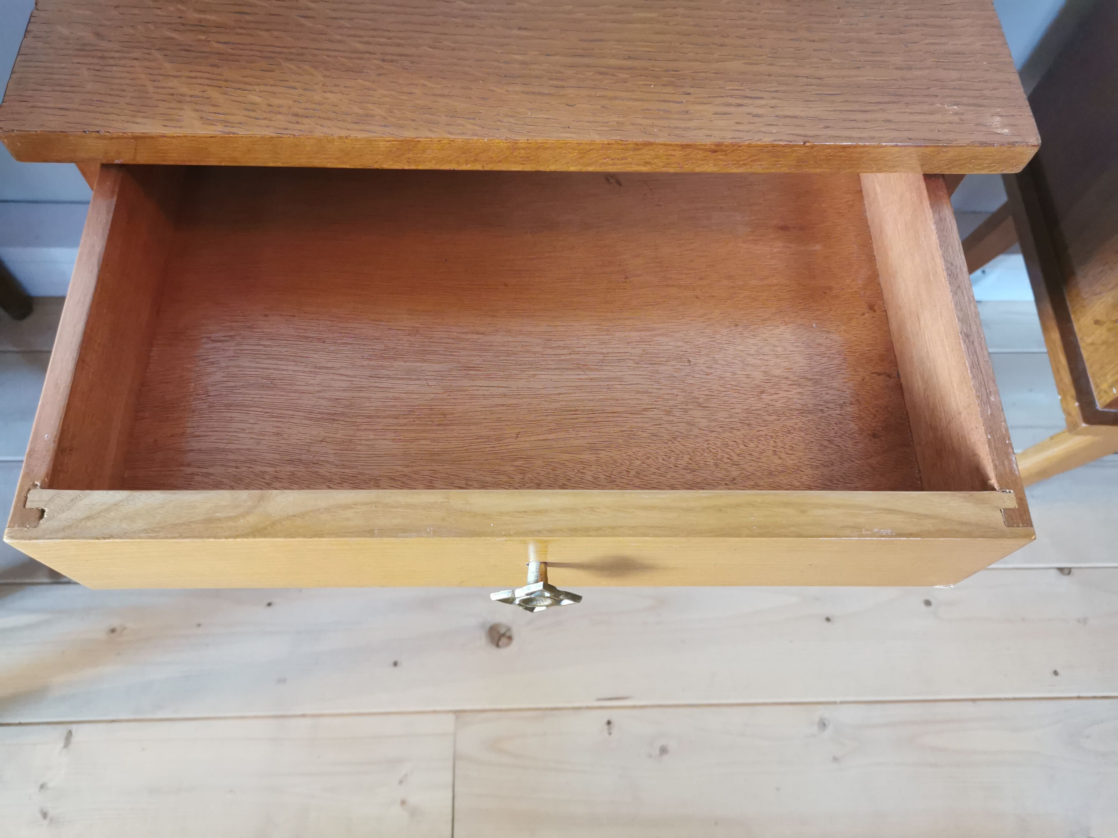 pair of bedsides of the 50s/60s, oak, compass feet