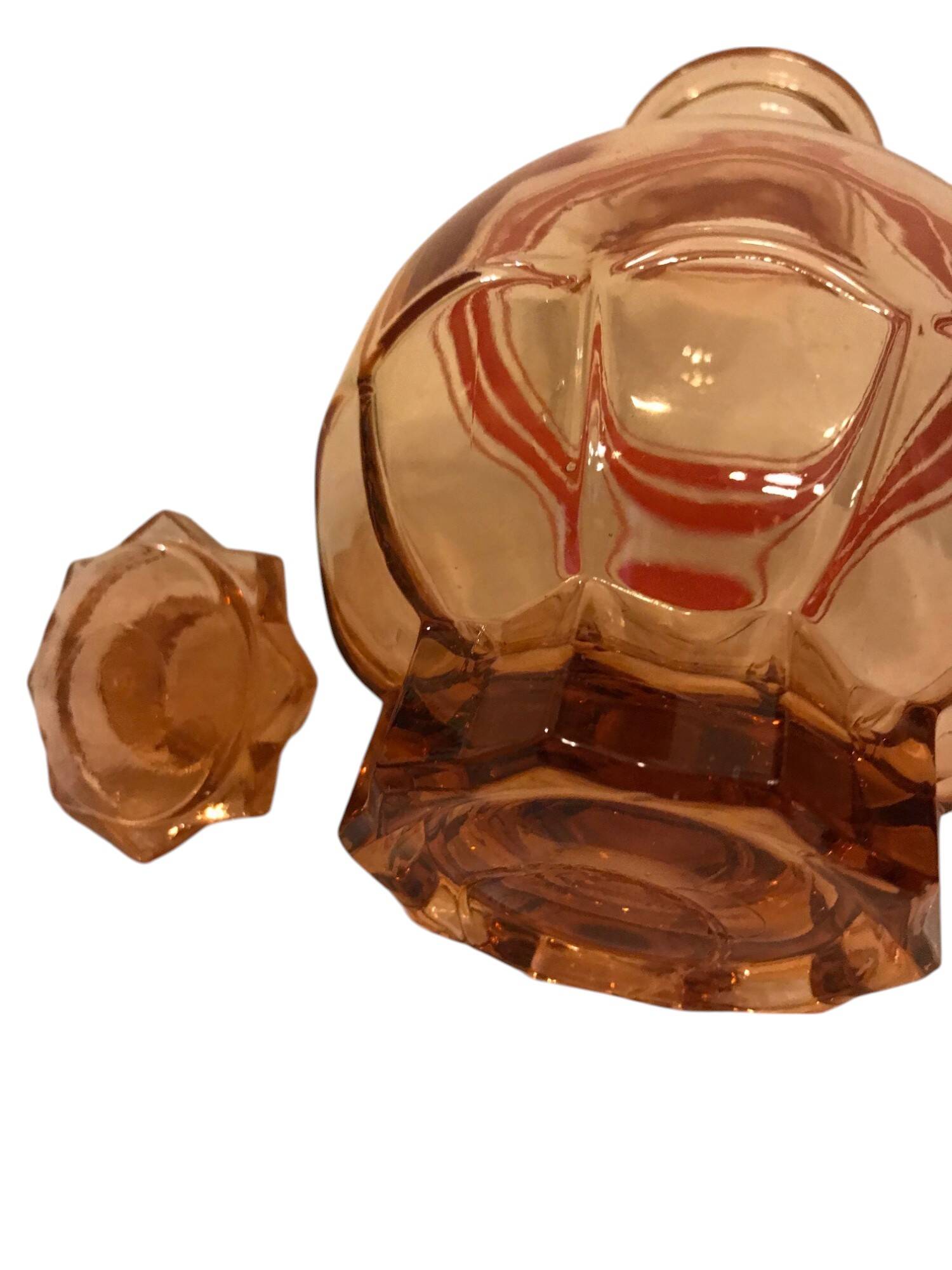 Art Deco, round smoked glass carafe with red edging circa 1930