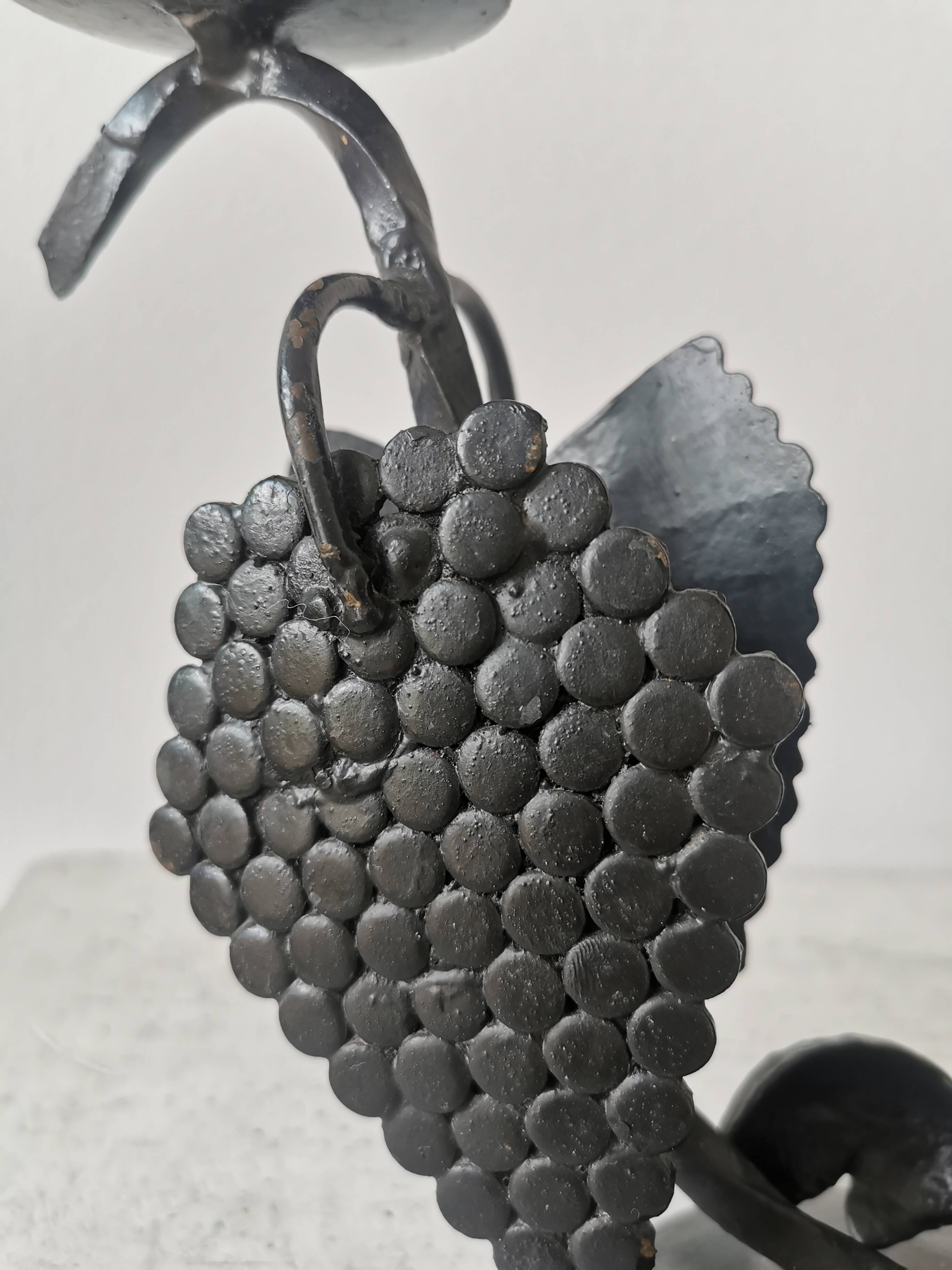 Vintage Forged Iron Grape Leaves Candlestick - Yugoslavia Mid-Century Decor