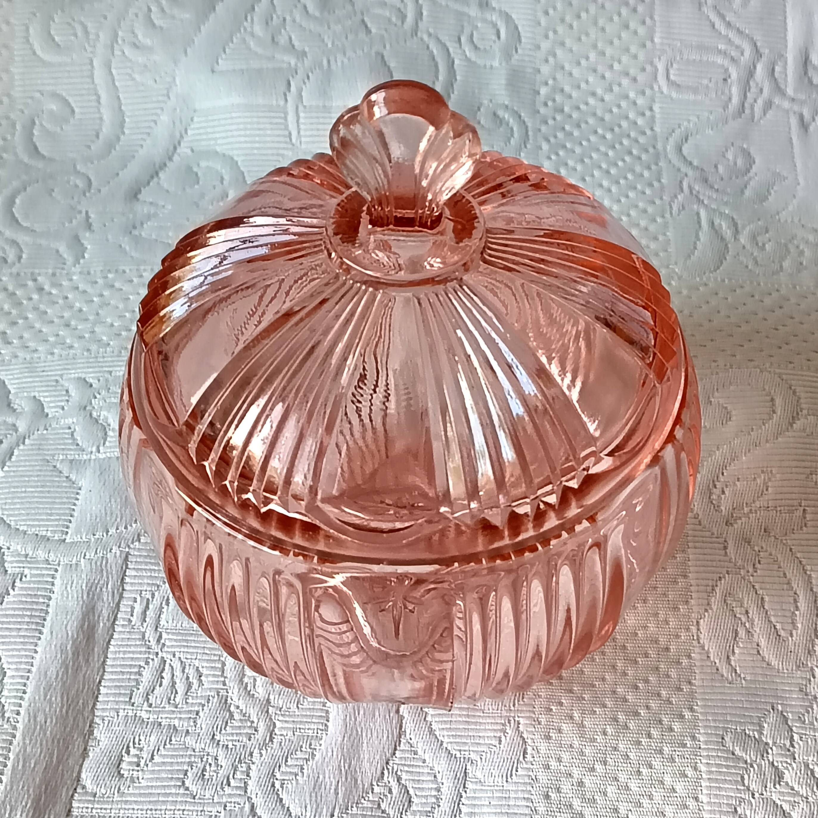 Bonbonnière en verre coloré rose, sucrier, boite à bijoux