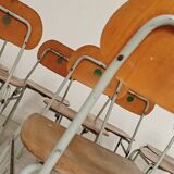 Set of 4 metal and wood school chairs, former Czechoslovakia, 1960.