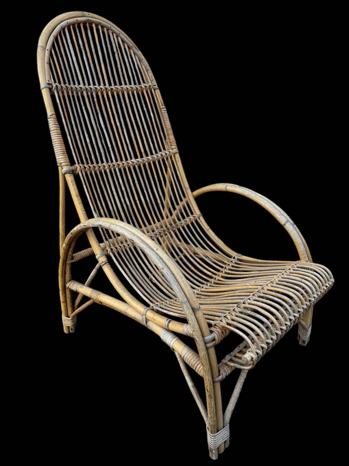 Huge pair of rattan armchairs from the 50s, South of France