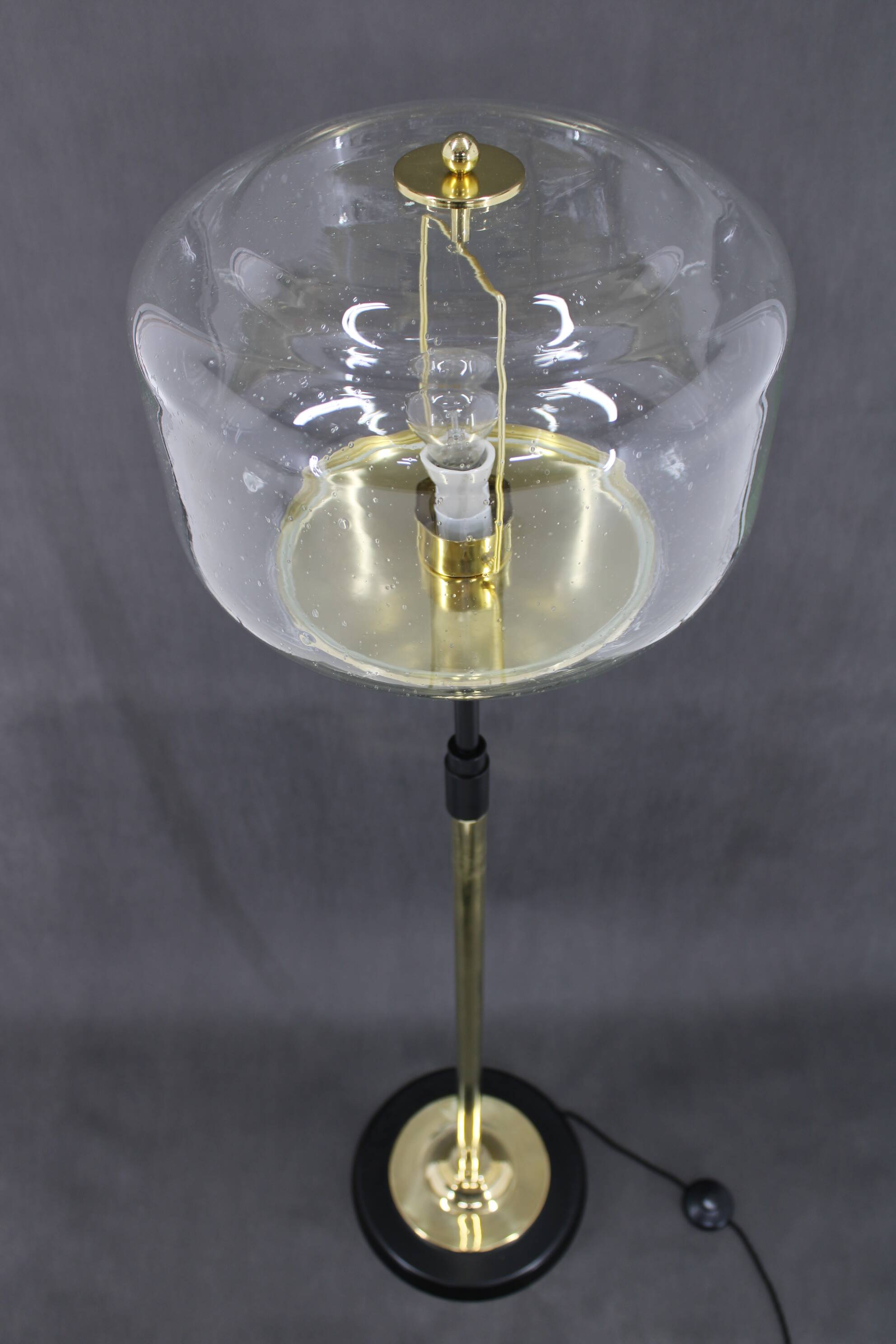 1970s Pair of Glass Brass Floor Lamps by Kamenicky Senov , Czechoslovakia