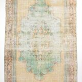 6x10 Peach Beige & Green Soft Wool Vintage Rug, 201x308Cm SK 5621