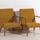 2 armchairs in wood and ochre fabric, 1950