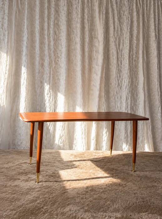 Mid-century modern teak coffee table with brass feet, Sweden circa 1960