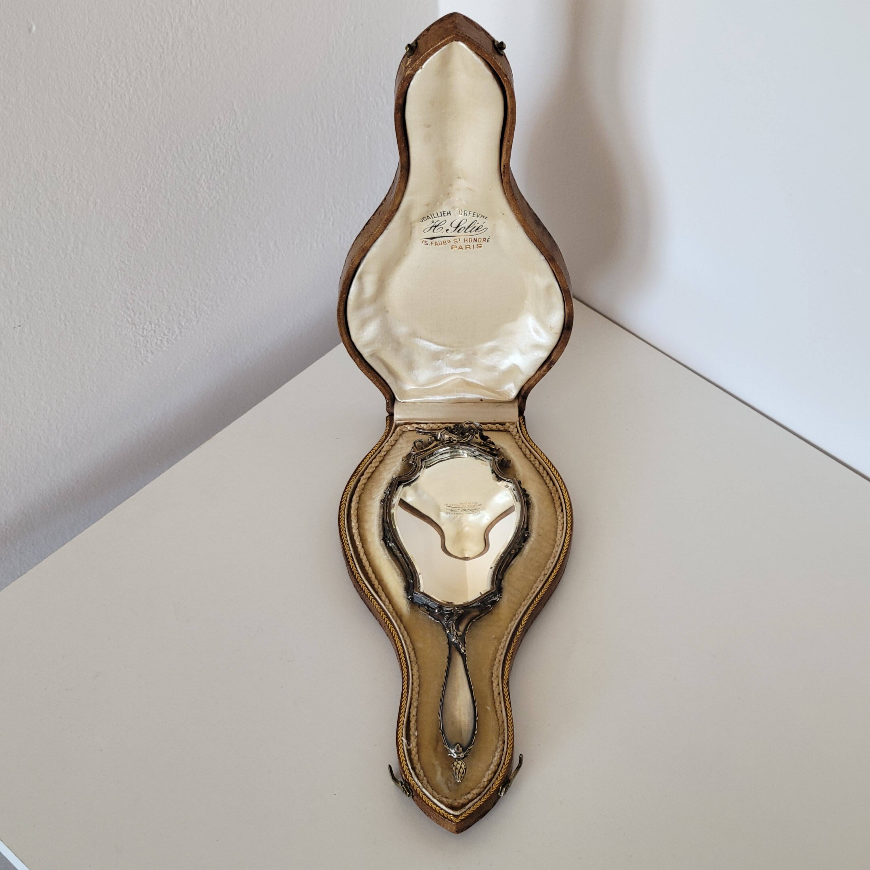 old double-sided hand-held mirror Henri Auguste SOLIÉ 1900