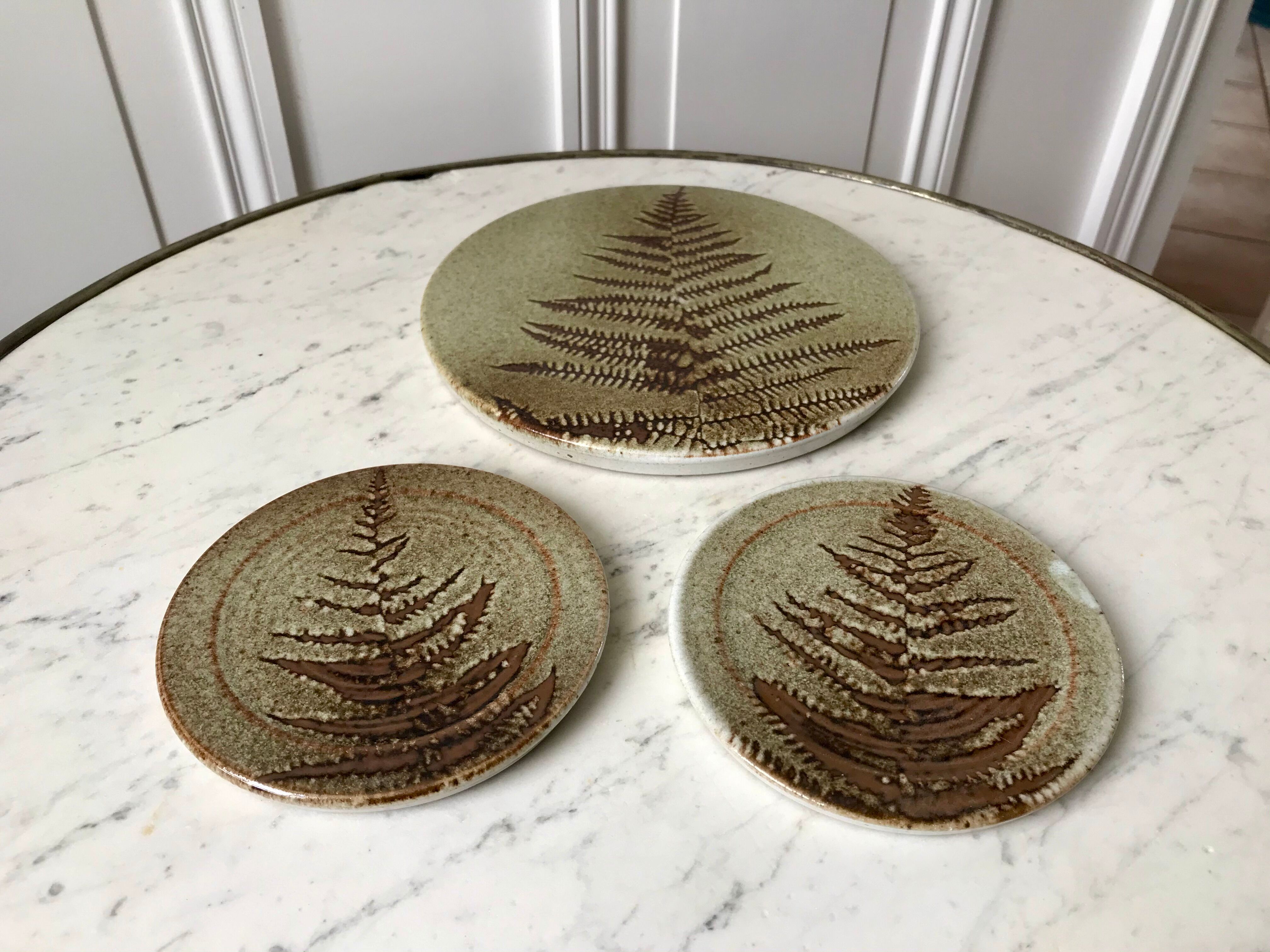 Ceramic trifle and coaster set / stoneware pottery signed 70s