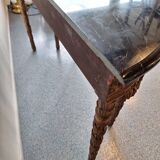 French baroque half-moon wall console with marble and six legs.