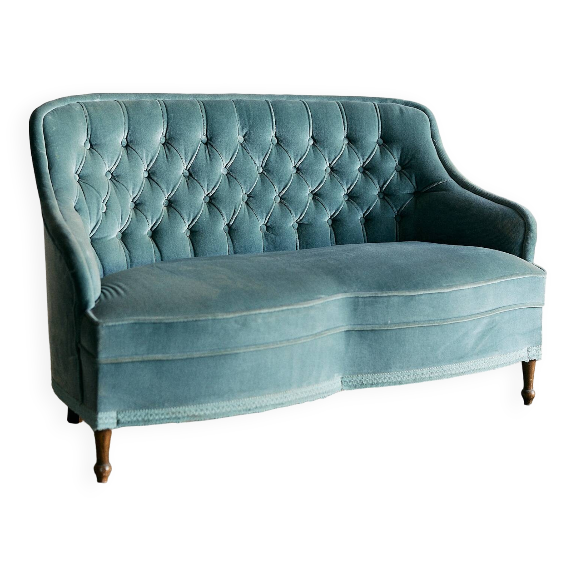 Blue velvet toad bench