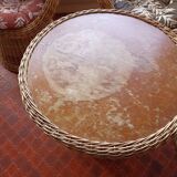 Rattan garden furniture set consisting of 3 armchairs and matching table