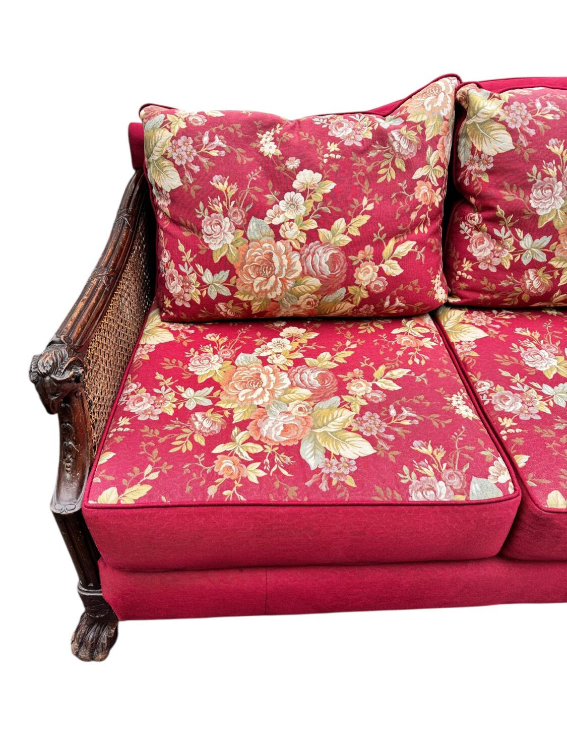 Empire-style bergère bench, carved wood and cane sofa, circa 1900